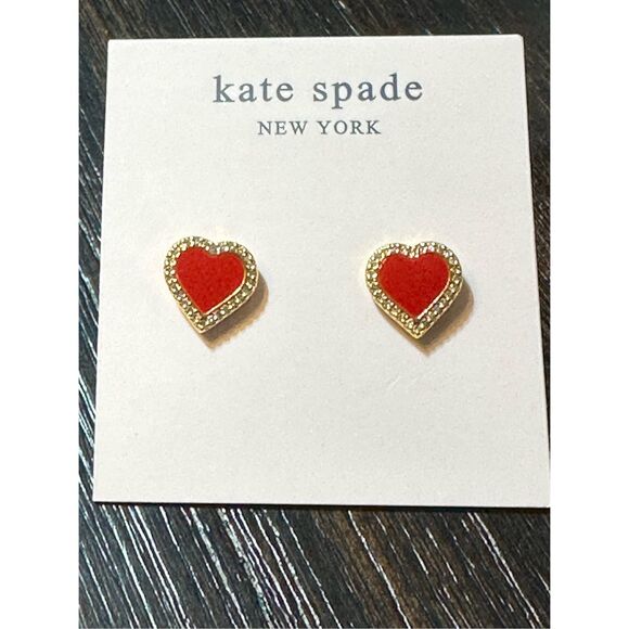 Kate Spade NWT earrings - red heart with pave outline - Picture 2 of 9